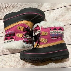 London Fog Girls Tottenham Snow Winter Boots Size Toddler 9M Black And Pink